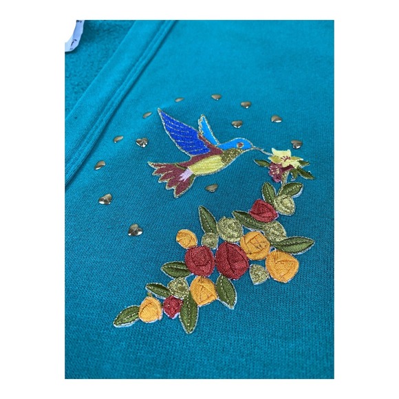 RARE VTG 90s Jerzees Fleece Ladies & Dames Hummingbird Teal Sweater Cardigan XL - Picture 7 of 15
